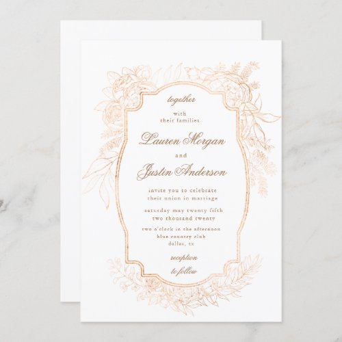 gold romantic floral traditional Wedding Invitatio Invitation