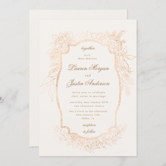 gold romantic floral traditional Wedding Invitation | Zazzle.com