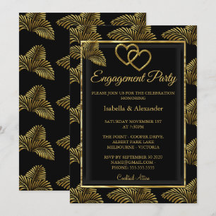 Gold Romantic Heart Engagement Party Palms Invitation
