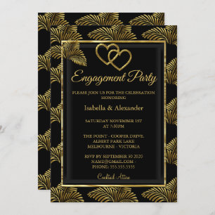 Gold Romantic Heart Engagement Party Palms Invitation