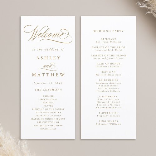 Gold Romantic Swirly Calligraphy Wedding Ceremony Program