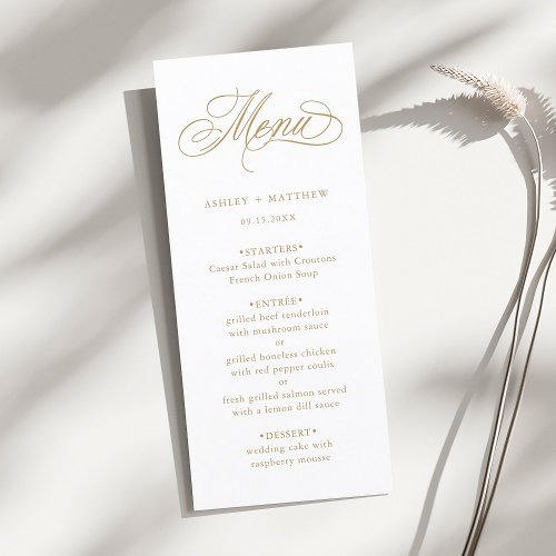 Gold Romantic Swirly Calligraphy Wedding Menu