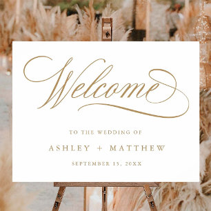 Gold Romantic Swirly Calligraphy Wedding Welcome Foam Board