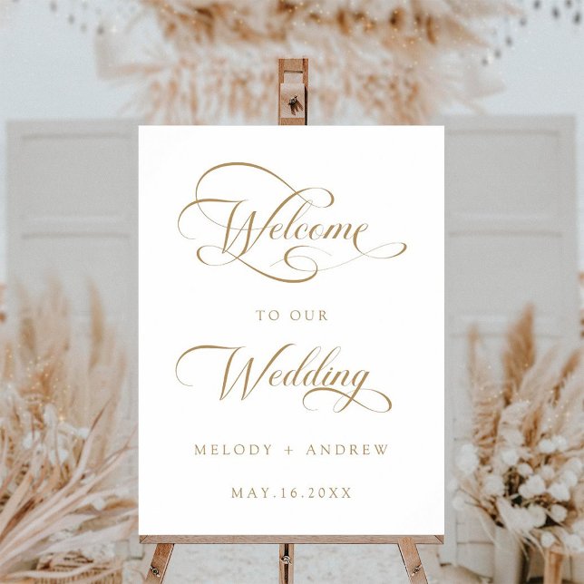 Gold Romantic Swirly Script Wedding Welcome Foam Board (Creator Uploaded)