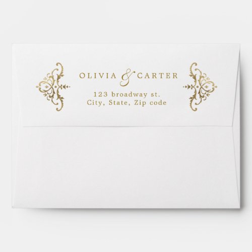 Gold romantic vintage wedding return address envelope