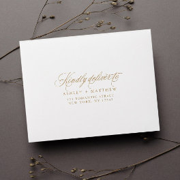 Gold Romantic Wedding Pre-Printed Address RSVP Envelope