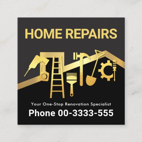 Gold Roof Border Handyman Tools Square Business Card