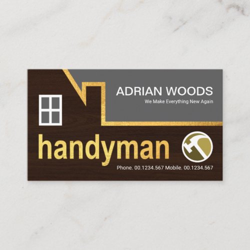 Gold Roof Border Timber Panel Building Handyman Business Card
