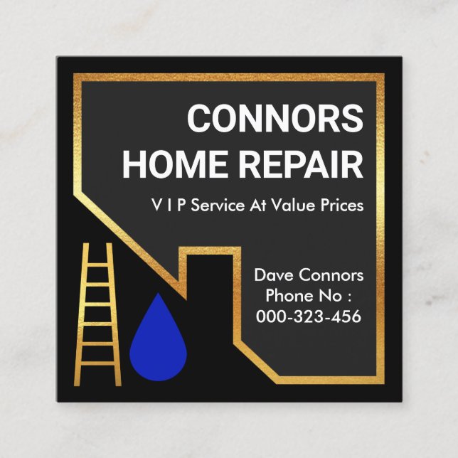 Gold Roof Building Home Repairs Square Business Card (Front)