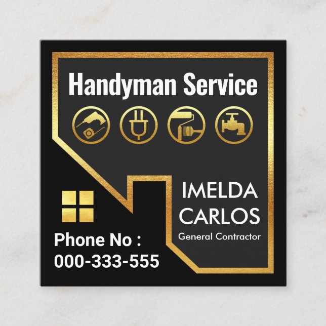 Gold Roof Handyman Tools Building Square Business Card (Front)
