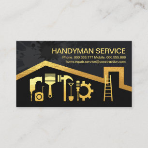 Gold Roof Handyman Tools Paint Splatter Business Card