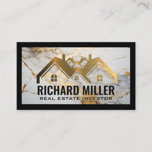 Gold Roof  House Logo  Real Estate Business Card