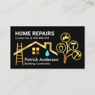 Gold Roof Ladder Building Tools Tree Business Card
