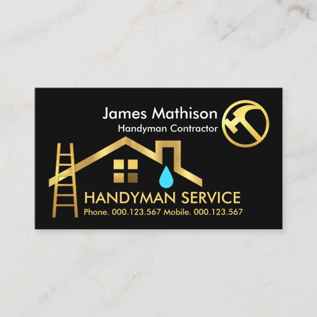 Gold Roof Ladder Home Repairs Business Card (Front)