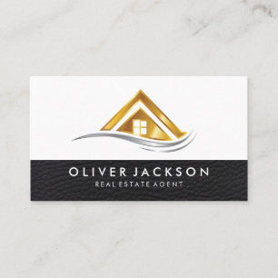 Gold Roof Metallic Real Estate Properties Business Card