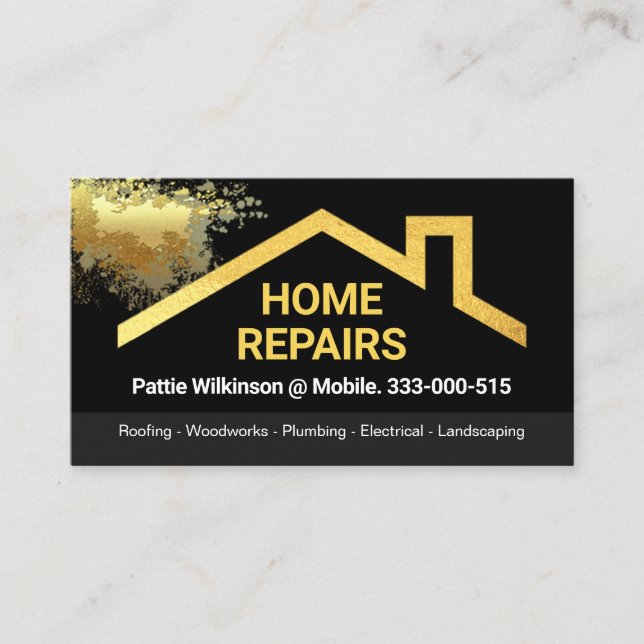 Gold Roof Paint Splatter Remodeling Business Card (Front)