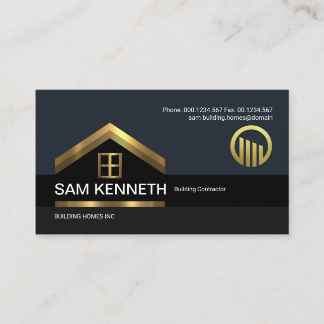 Gold Roof Window Building Builder Construction Business Card (Front)