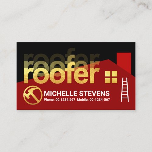 Gold Roofer Layers Red Rooftop Business Card