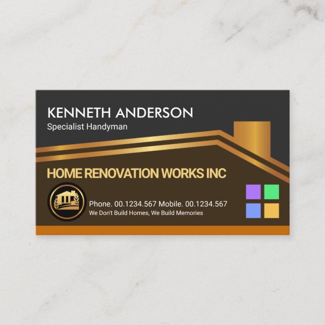 Gold Rooftop Frame Construction Contractor Business Card (Front)