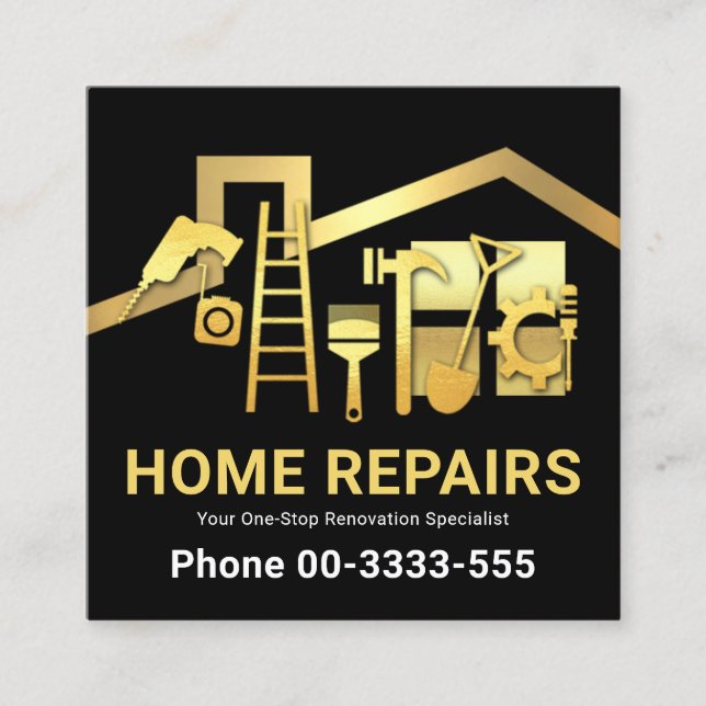 Gold Rooftop Frame Golden Handyman Tools Square Business Card (Front)