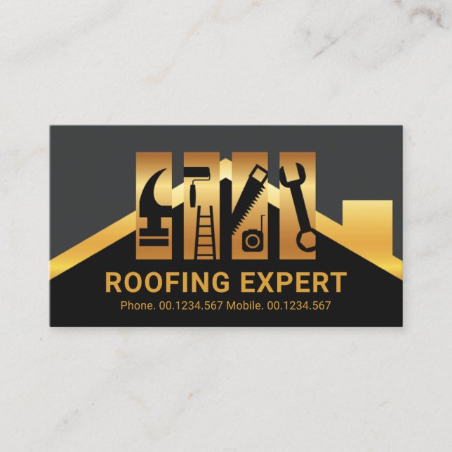 Gold Rooftop Handyman Tool Layers Business Card (Front)