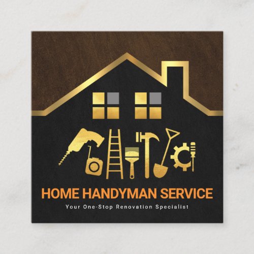 Gold Rooftop Handyman Tools Border Square Business Card