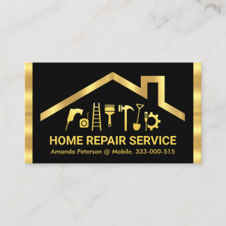 Gold Rooftop Handyman Tools Stripes Business Card