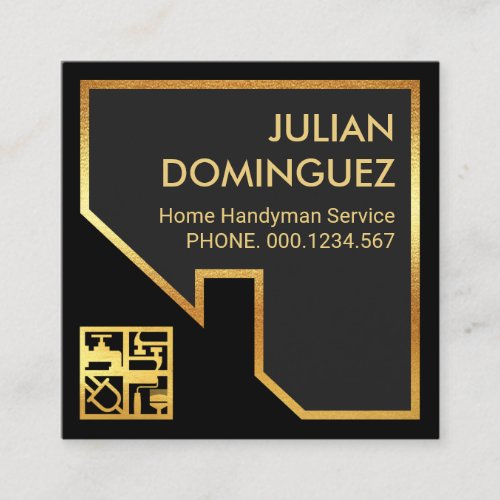 Gold Rooftop Home Repairs Frame Square Business Card