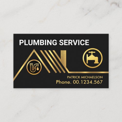 Gold Rooftop Home Water Pipeline Business Card