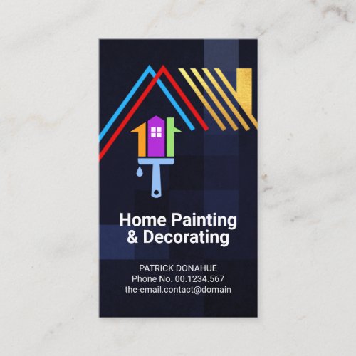 Gold Rooftop On Blue Checks Home Painter Decorator Business Card