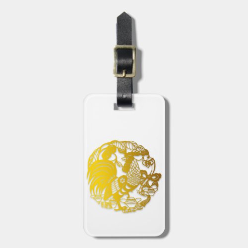 Gold Rooster Papercut Chinese Year Zodiac BirthD L Luggage Tag