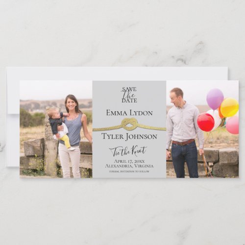 Gold Rope Knot Split Photo Gray Save the Date