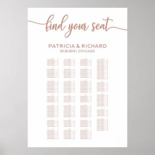 Gold Rose Alphabetical Wedding Seating Chart Zazzle