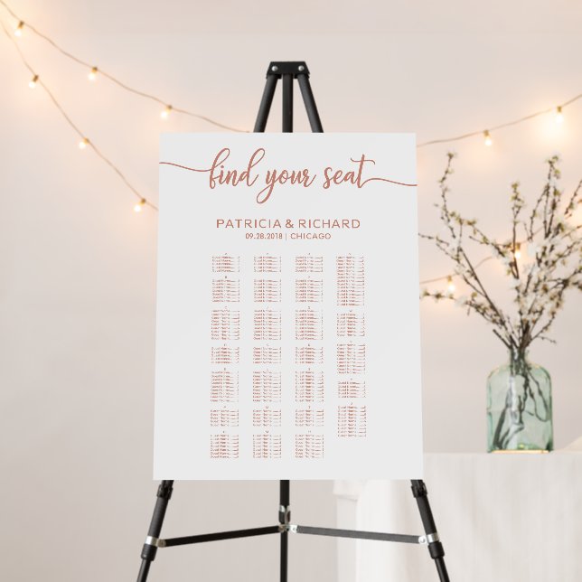 Gold Rose Alphabetical Wedding Seating Chart Foam Board (In Situ (Stand))
