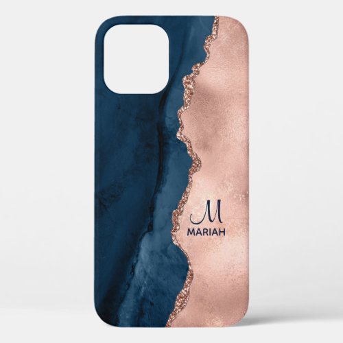 Gold Rose and Navy Blue _ Agate Watercolor Case_Ma iPhone 12 Pro Case