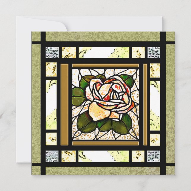 Gold Rose Art Deco Stained Glass Card (Front)