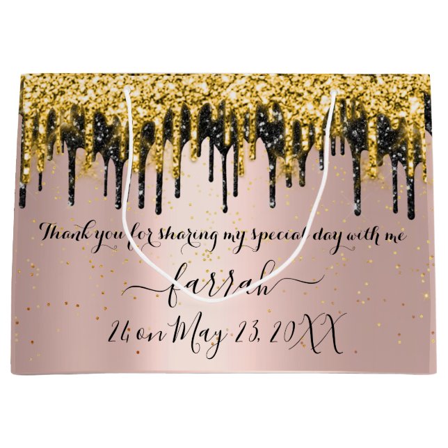  Gold Rose Black Drips Favor Bridal Large Gift Bag (Front)