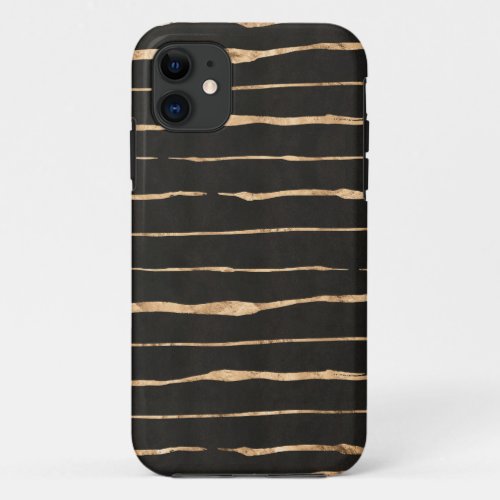 Gold_Rose  Black Stripes Pattern iPhone 11 Case