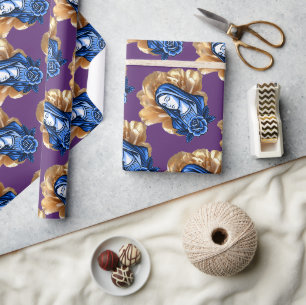 Gold Rose Blue Mother Mary Rich Deep Plum Faith  Wrapping Paper