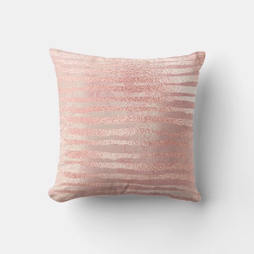 Gold Rose Blush Pink Metallic Stripes Lines Pearly Throw Pillow