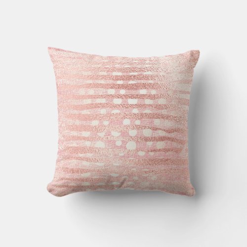 Gold Rose Blush Pink Metallic Stripes Lines White Throw Pillow