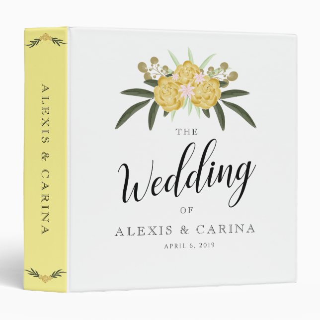 Gold Rose & Botanical Leaves 3 Ring Binder (Front/Spine)