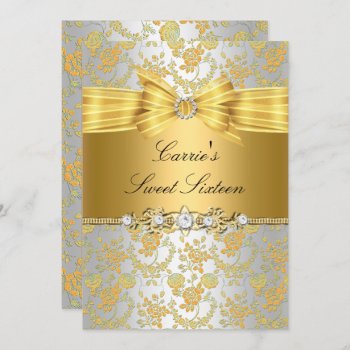 Gold Rose & Bow Sweet Sixteen Invitation by ExclusiveZazzle at Zazzle