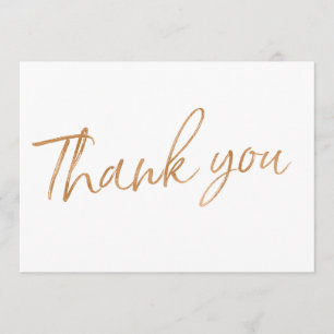 Gold Rose Calligraphy Hand Lettered Wedding "Thank Thank You Card