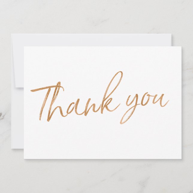 Gold Rose Calligraphy Hand Lettered Wedding "Thank Thank You Card (Front)