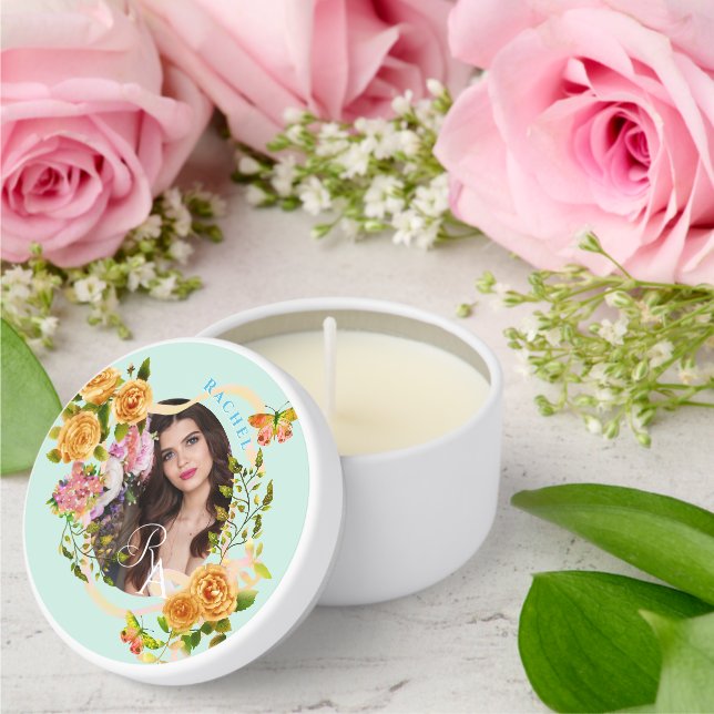 Gold Rose Chic Monogram Photo Blue Mini Candle Favors (Insitu (Wedding))