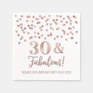 Gold Rose Confetti 30 & Fabulous  Napkins