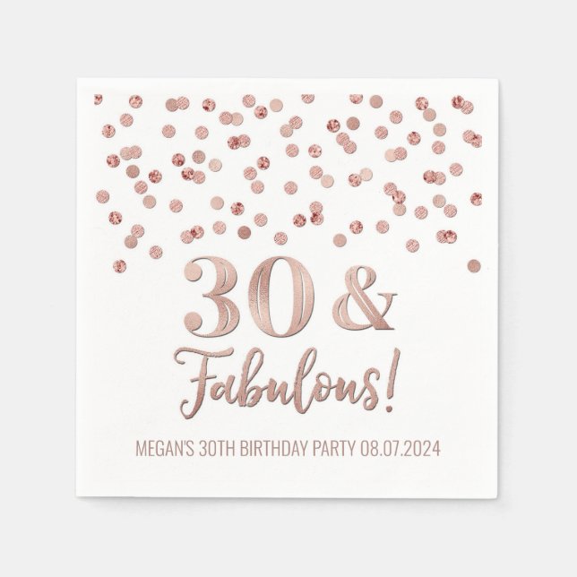 Gold Rose Confetti 30 & Fabulous  Napkins (Front)