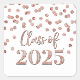 Gold Rose Confetti Graduation 2025 Square Sticker