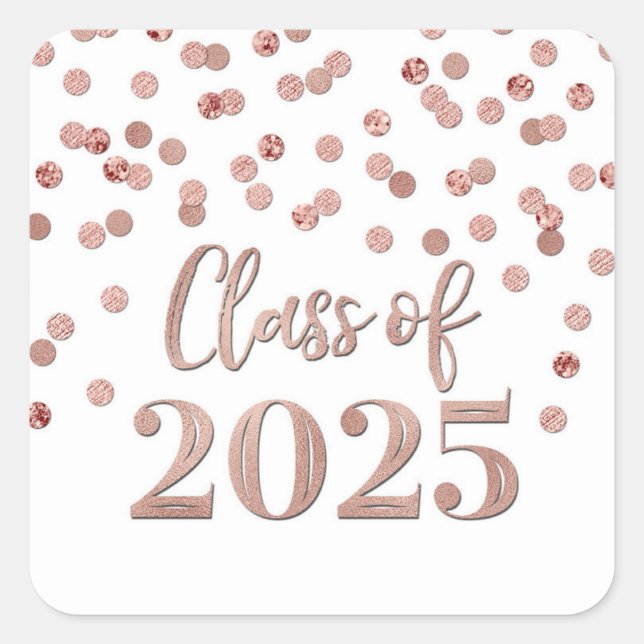Gold Rose Confetti Graduation 2025 Square Sticker (Front)